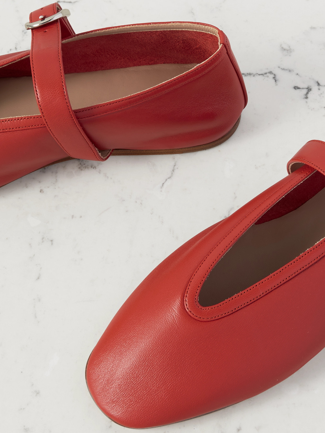 Le Monde Beryl Stella Leather Mary Jane Ballet Flats In Red