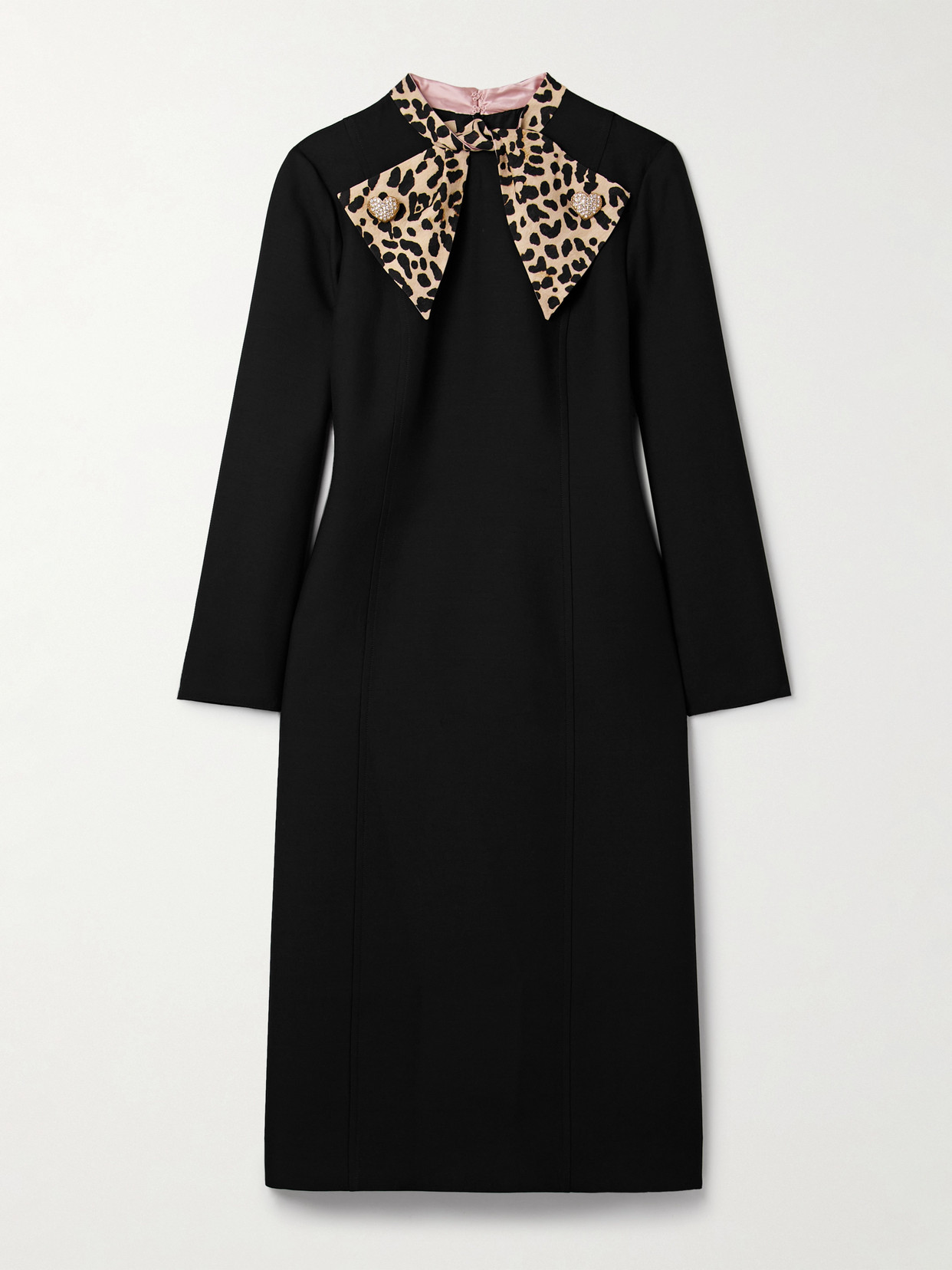 Valentino Embellished Leopard-print Wool And Silk-blend Midi Dress In Black