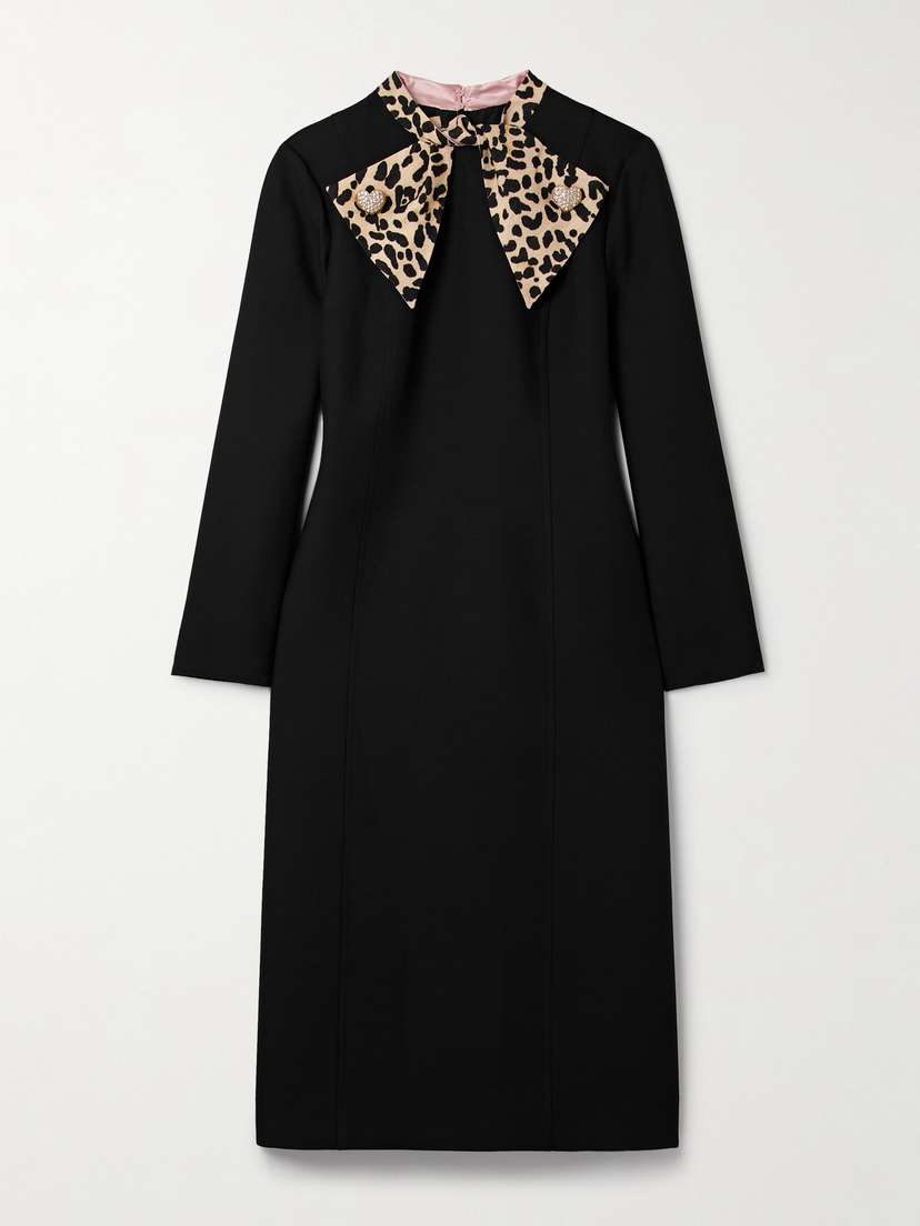 Valentino Garavani Embellished Leopard-print Wool And Silk-blend Midi Dress