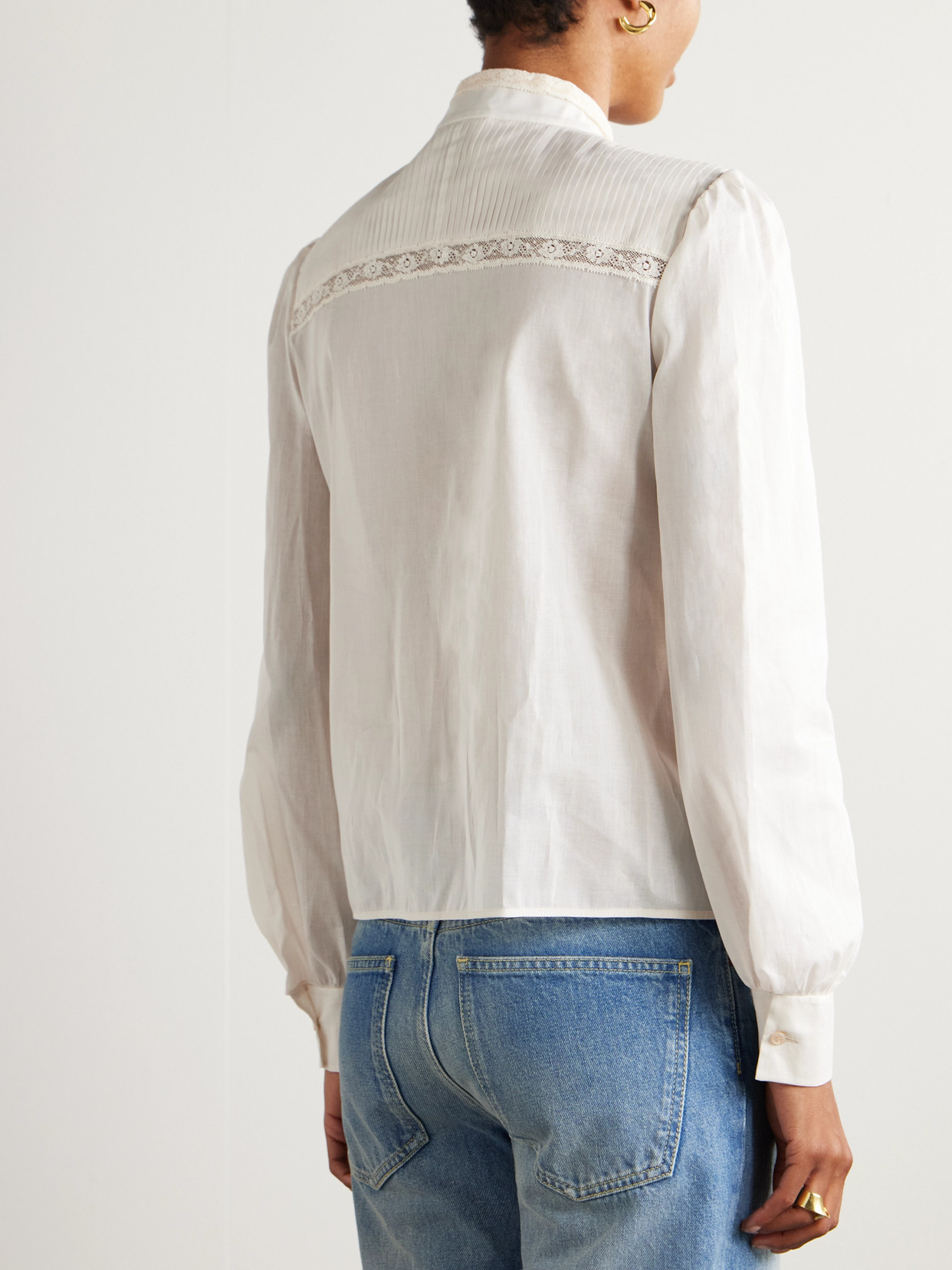 Garavani - Lace-Trimmed Pintucked Cotton-Poplin Shirt