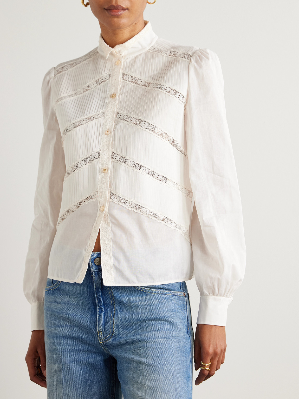 Garavani - Lace-Trimmed Pintucked Cotton-Poplin Shirt