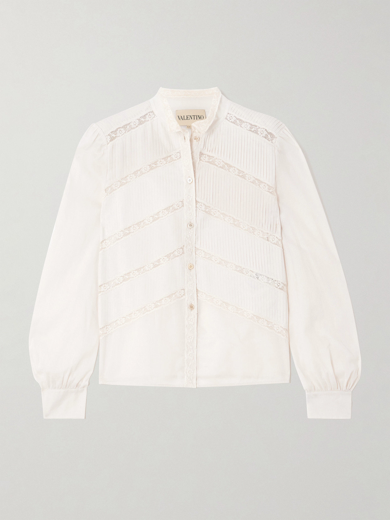 Valentino Lace-trimmed Pintucked Cotton-poplin Shirt