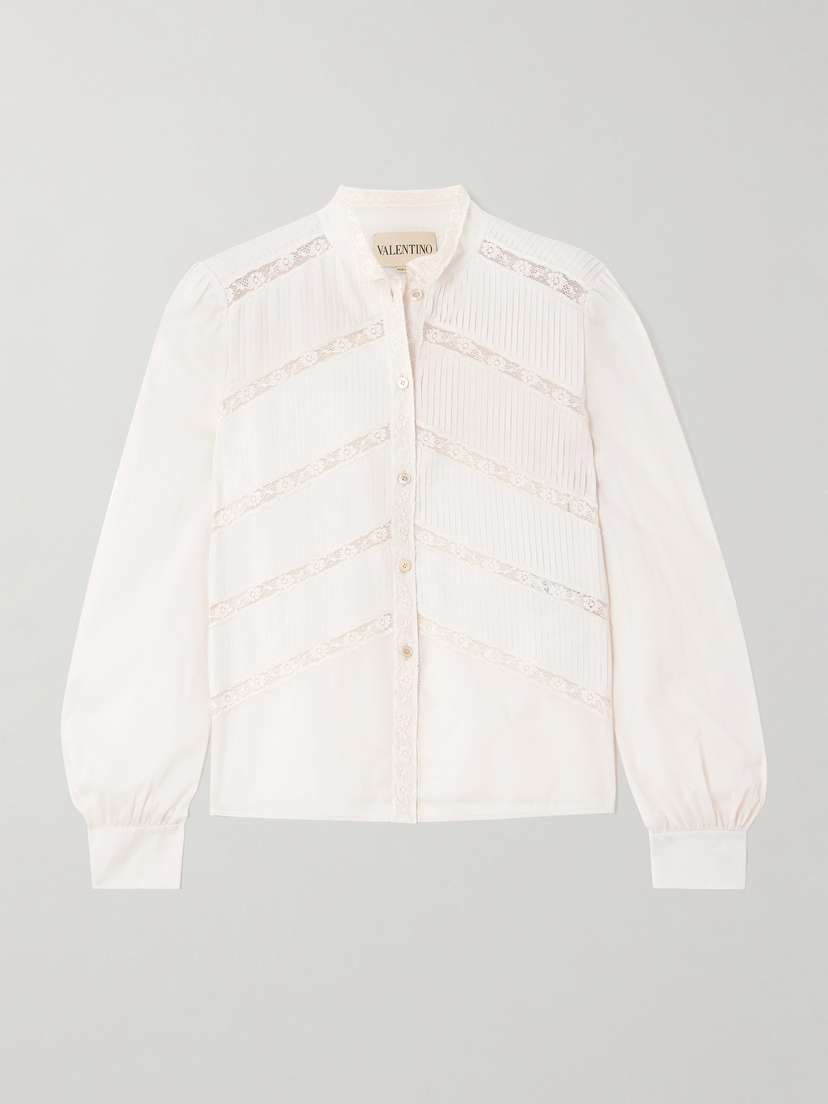 Valentino Garavani Lace-trimmed Pintucked Cotton-poplin Shirt