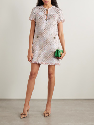Valentino Garavani Embellished frayed metallic tweed mini dress