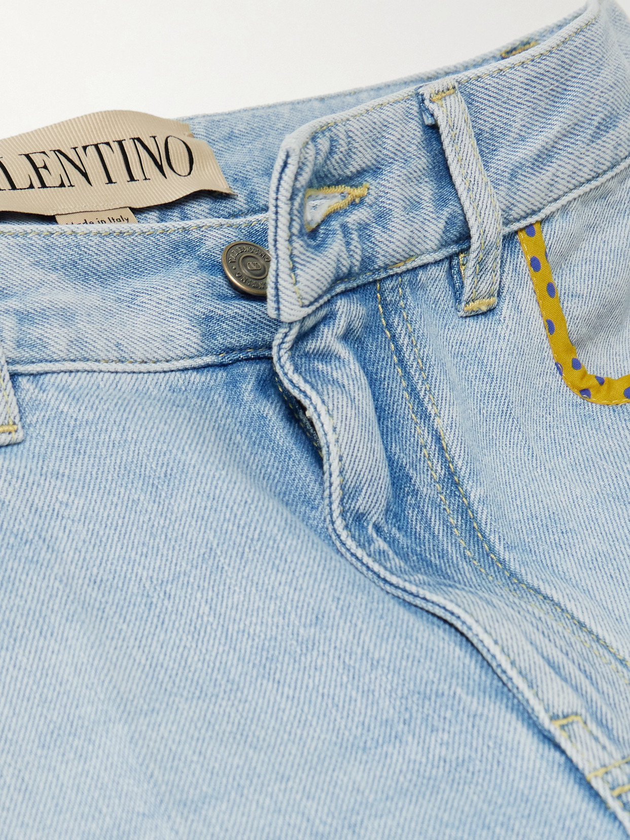 Valentino Embellished Printed Chiffon-trimmed Mid-rise Straight-leg Jeans
