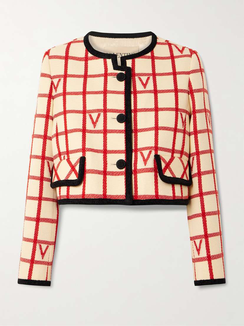 Valentino Garavani Vlogo Cropped Piped Wool-blend Jacket