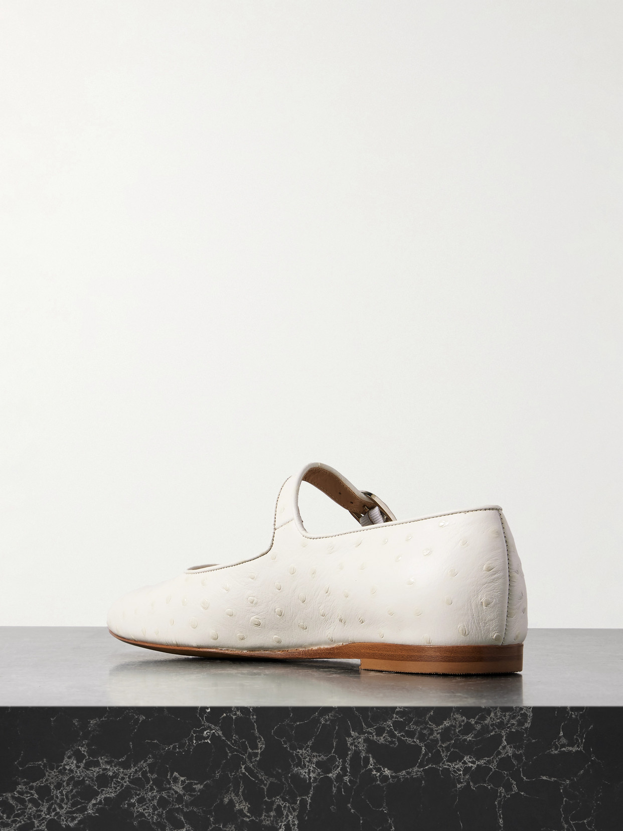 Le Monde Beryl Ostrich-effect Leather Mary Jane Ballet Flats In Ivory