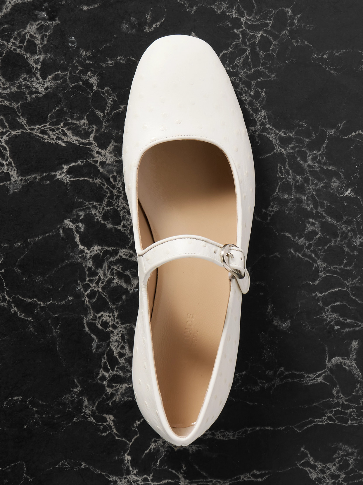 Le Monde Beryl Ostrich-effect Leather Mary Jane Ballet Flats In Ivory