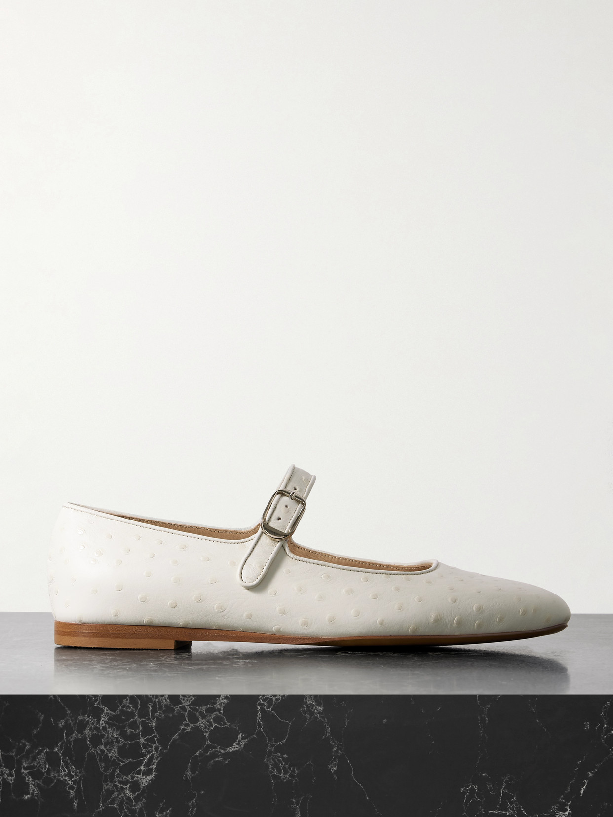 Le Monde Beryl Ostrich-effect Leather Mary Jane Ballet Flats In Ivory