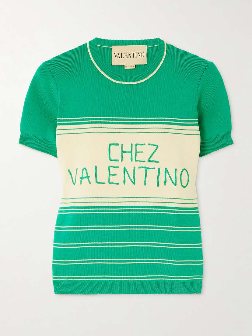 Valentino Garavani Embroidered Striped Cotton T-shirt