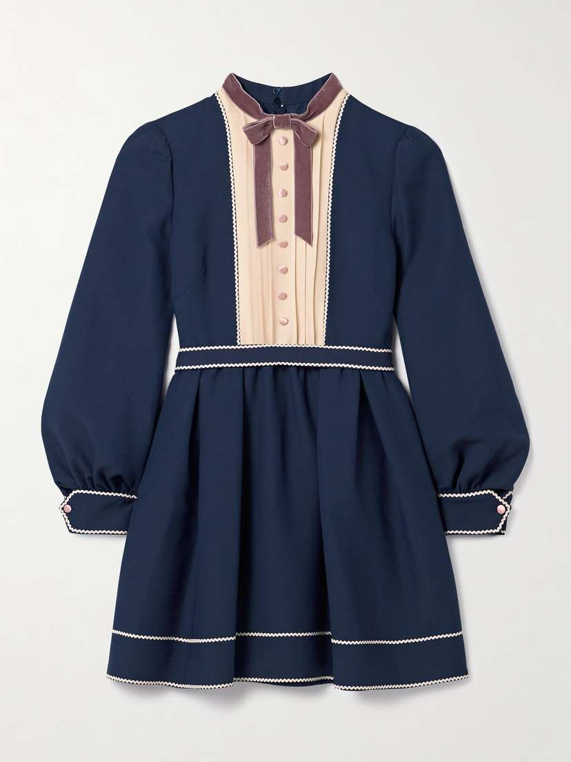 Valentino Garavani Ricrac, Georgette And Velvet-trimmed Wool And Silk-blend Mini Dress