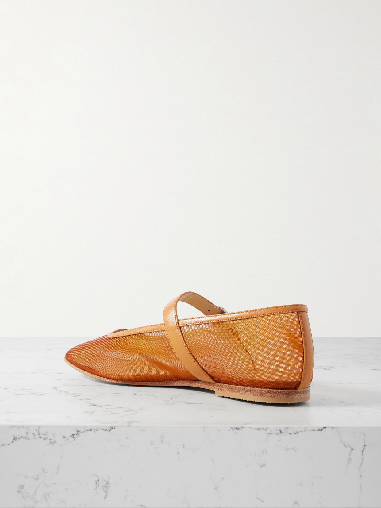 Le Monde Beryl Patent Leather-trimmed Mesh Mary Jane Ballet Flats In Brown