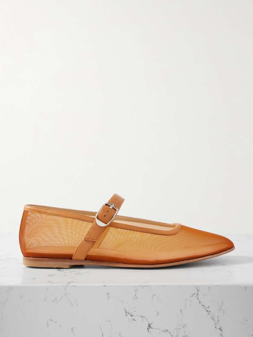 Le Monde Béryl Patent Leather-trimmed Mesh Mary Jane Ballet Flats