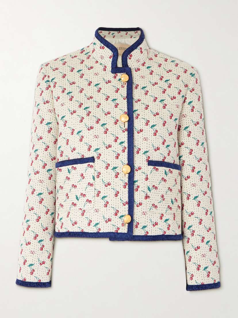 Valentino Garavani Cherryfic Chenille-trimmed Quilted Cotton-blend Jacquard Jacket