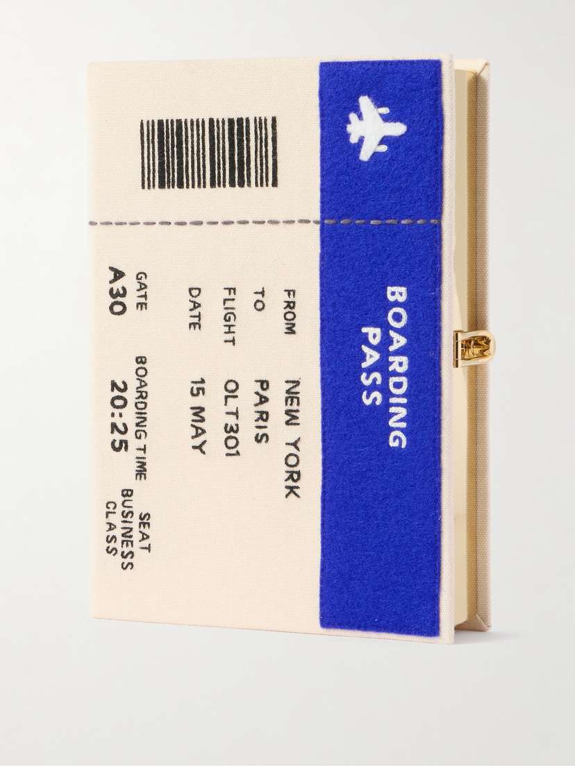 Olympia Le-Tan +nina Darzi Voyages Boarding Pass Embroidered Appliquéd Canvas Clutch