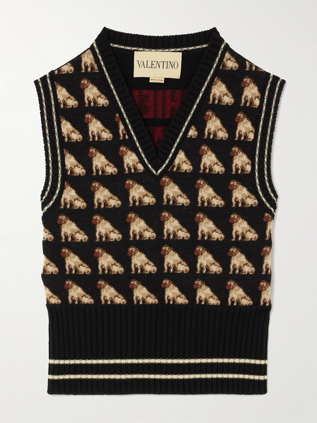 Valentino Striped Wool-jacquard Vest In Black