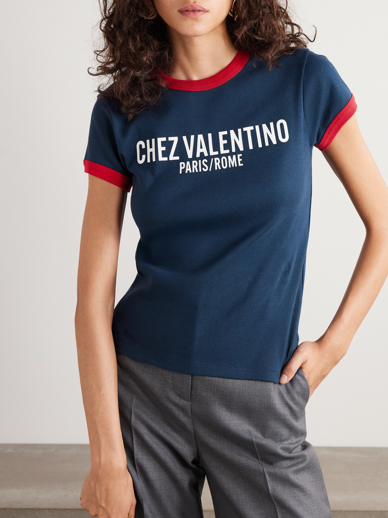 Valentino Crew Neck Cotton T-shirt With Contrast Trim