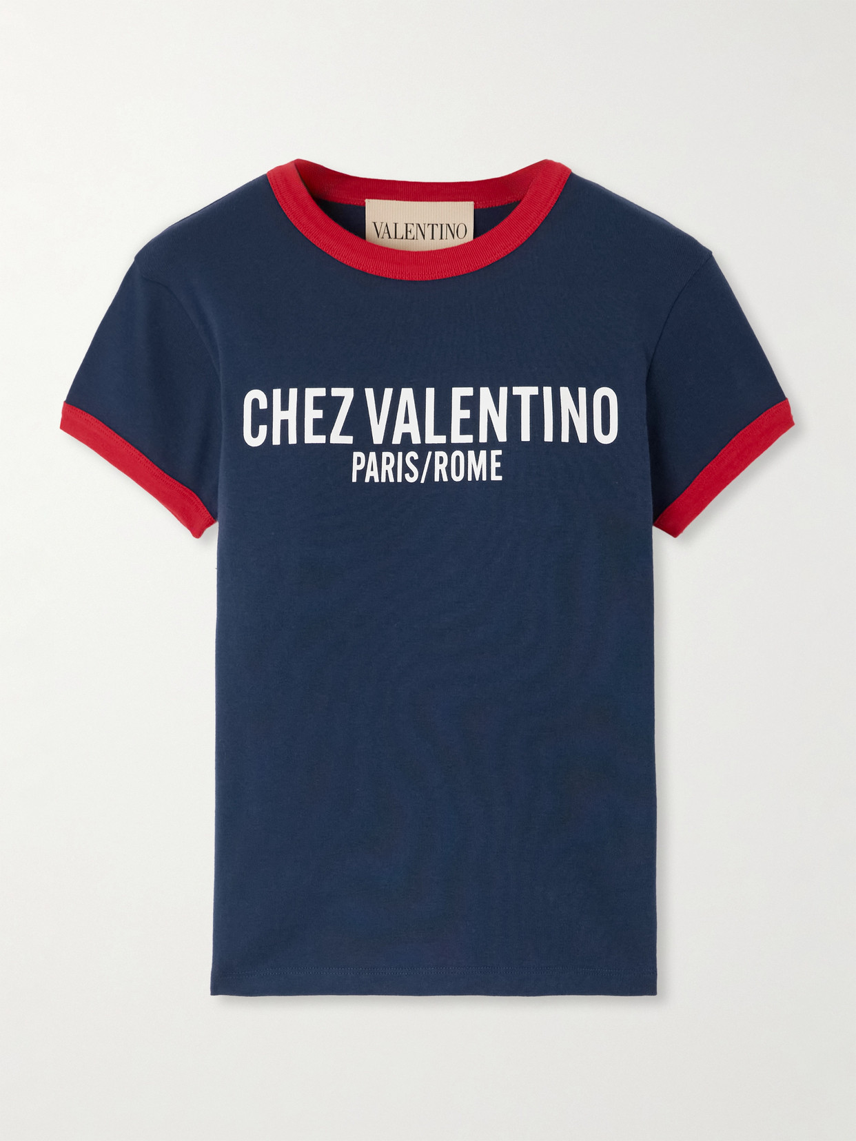 Valentino Crew Neck Cotton T-shirt With Contrast Trim