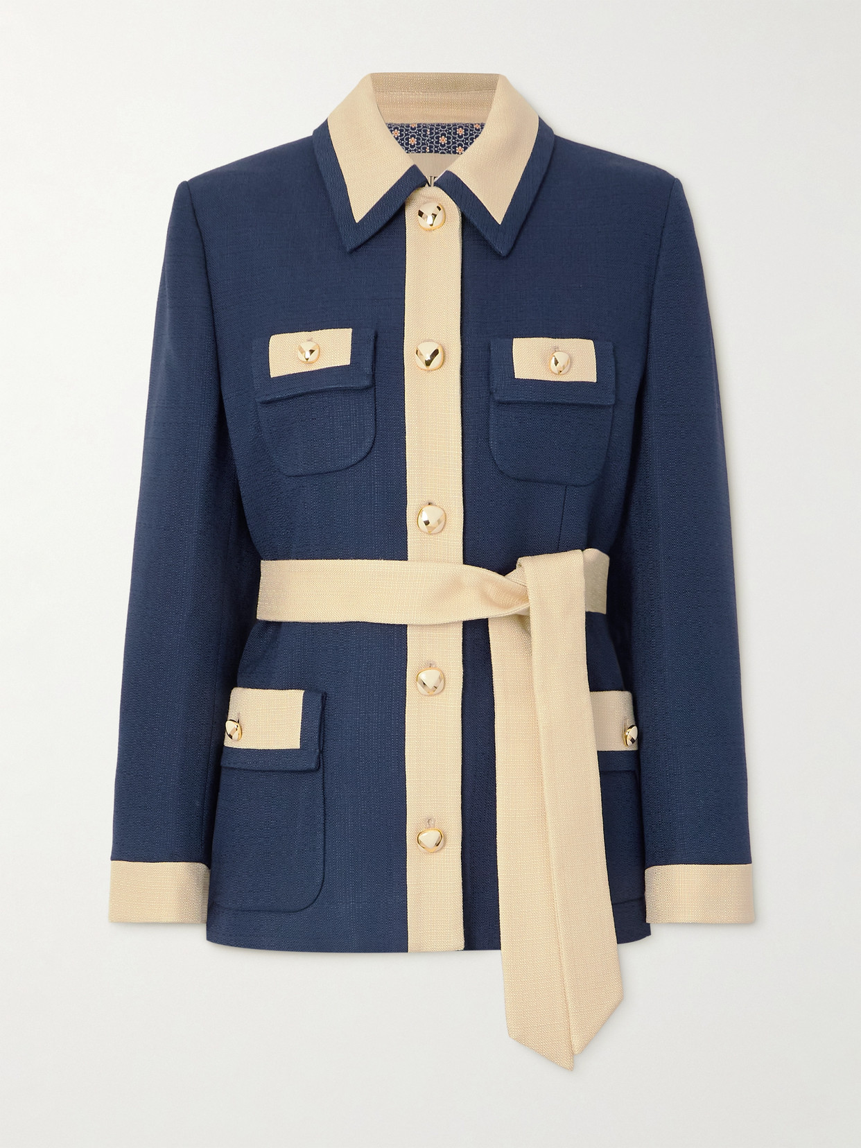 Valentino Belted Two-tone Canvas Jacket In Blue