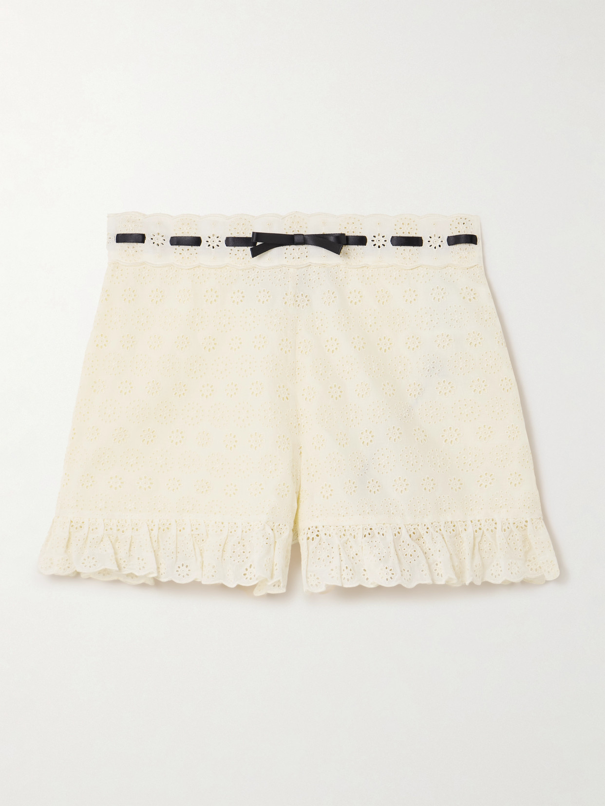Valentino Satin-trimmed Ruffled Broderie Anglaise Cotton Shorts