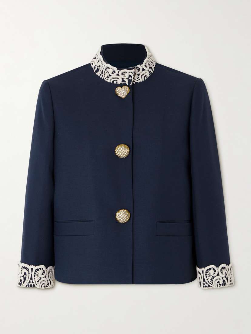 Valentino Garavani Guipure Lace-trimmed Wool And Silk-blend Twill Jacket