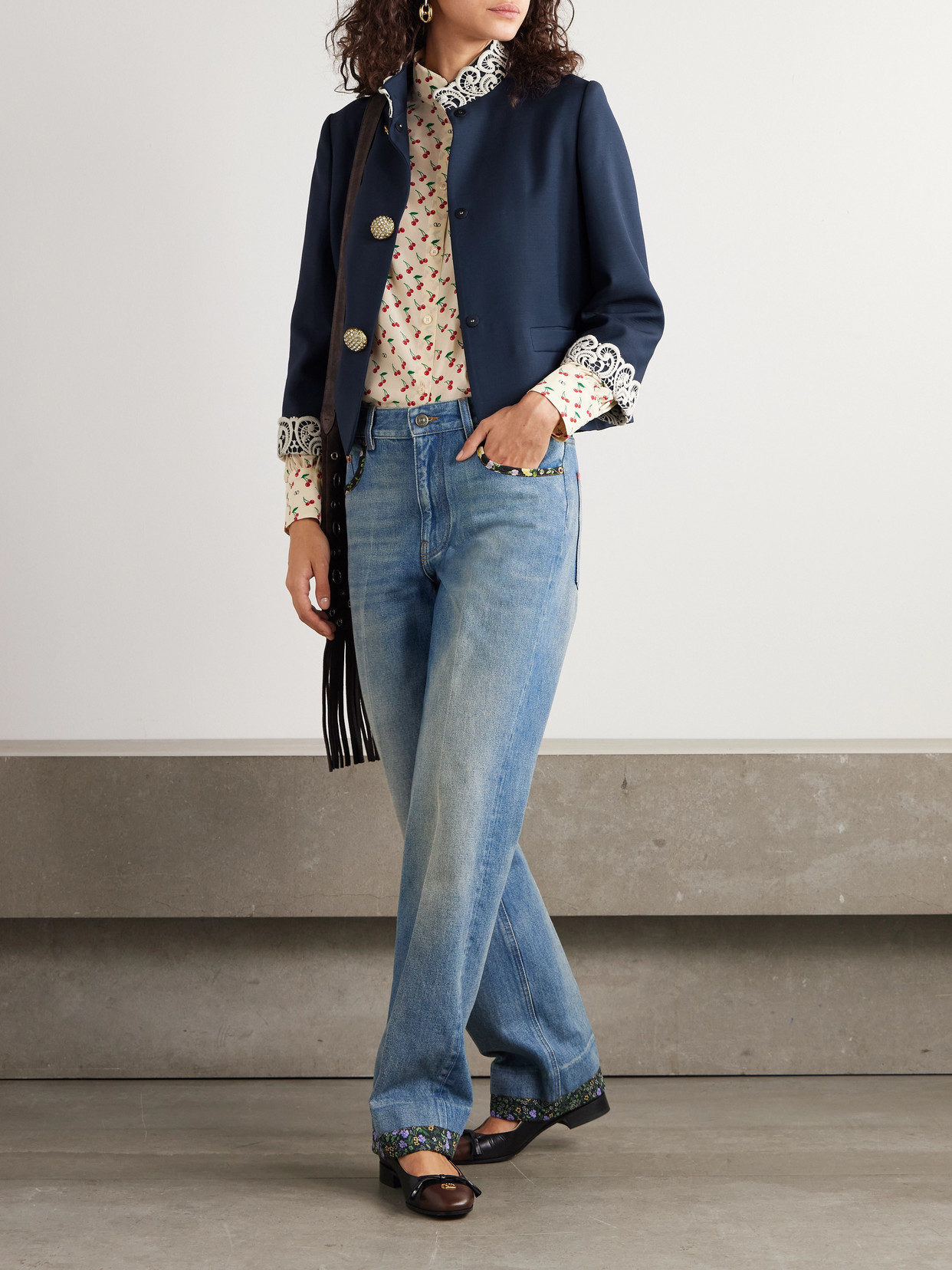 Valentino Guipure Lace-trimmed Wool And Silk-blend Twill Jacket In Blue