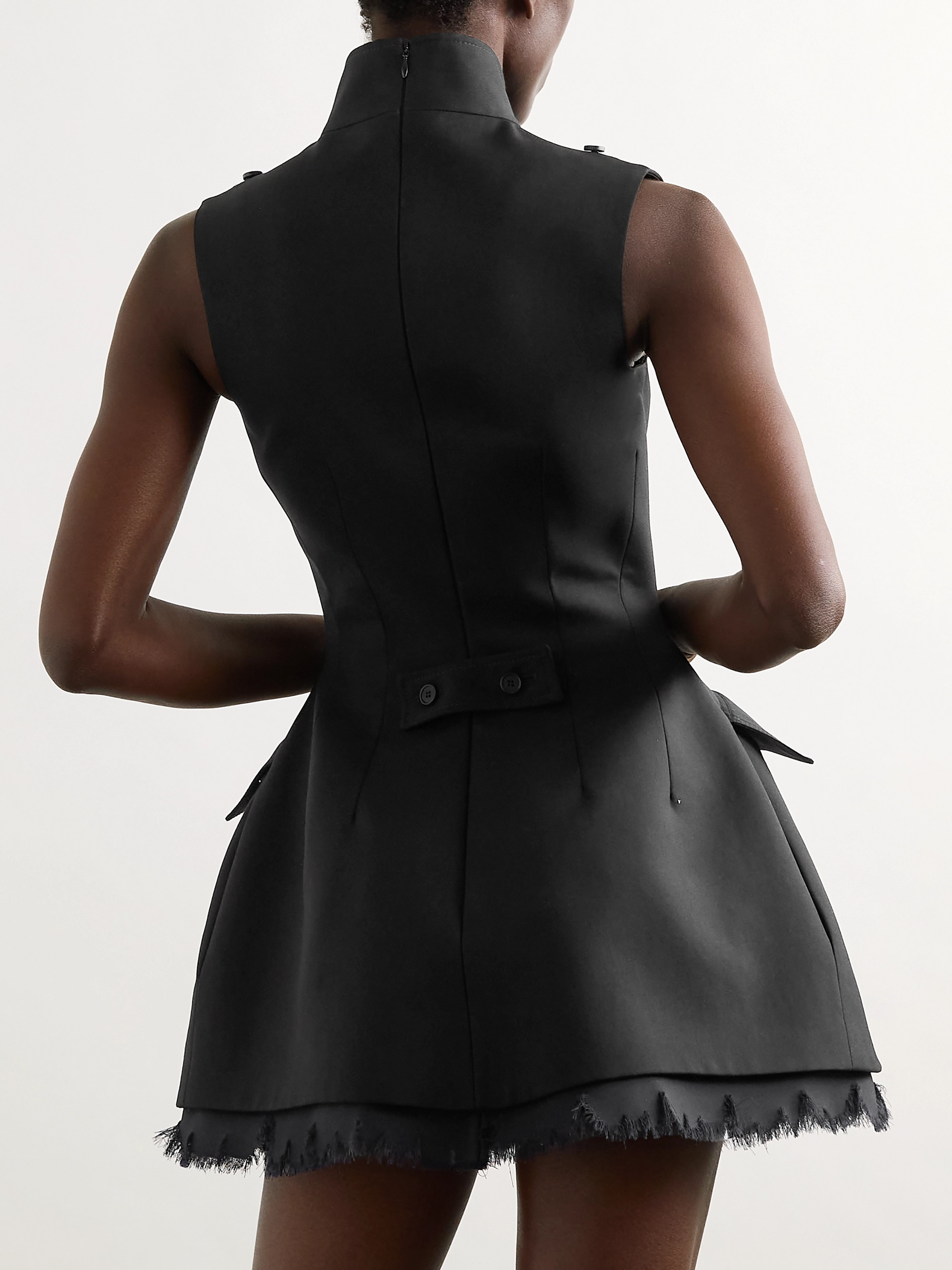McQueen Frayed chiffon-trimmed wool-gabardine mini dress thumbnail