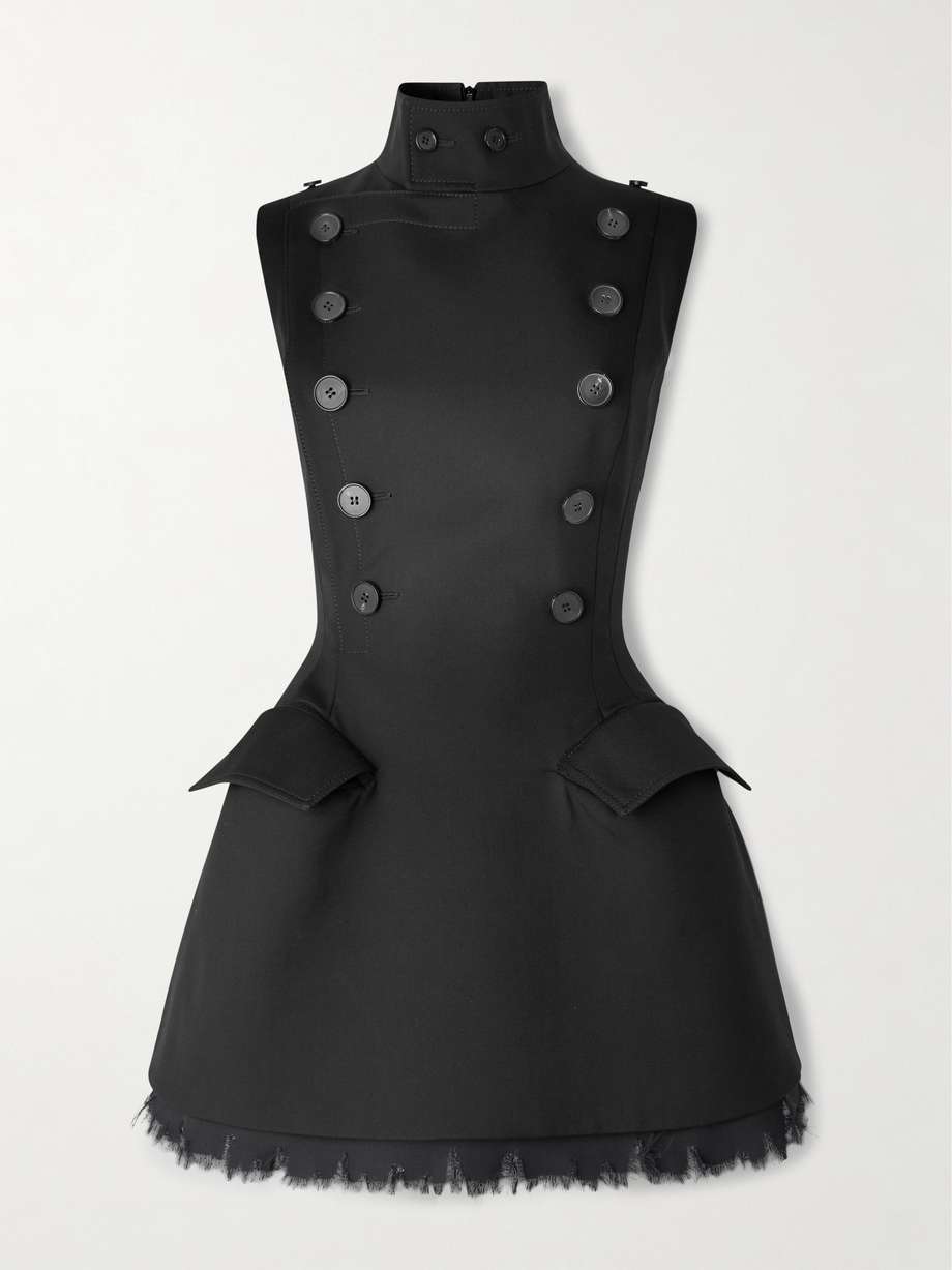 frayed chiffon-trimmed wool-gabardine mini dress