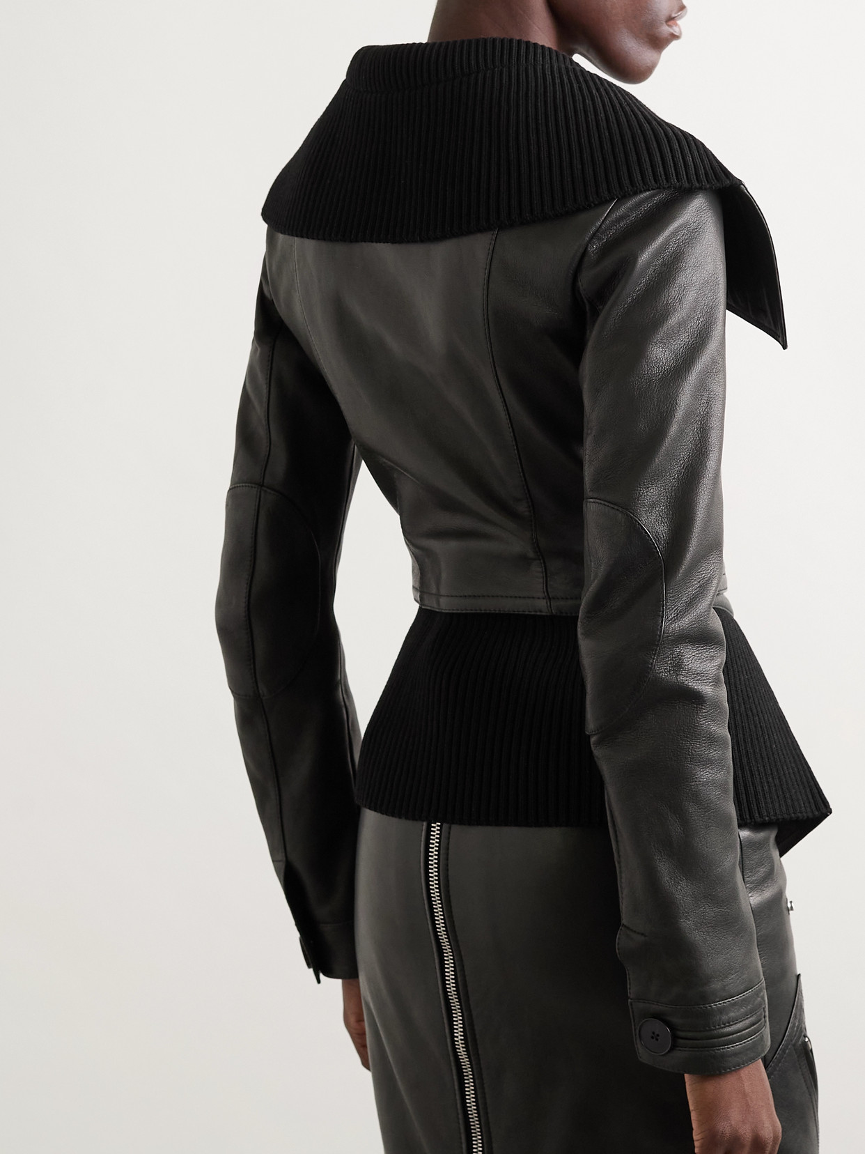 Alexander Mcqueen Paneled Leather And Ribbed Cotton-blend Jacket In Black