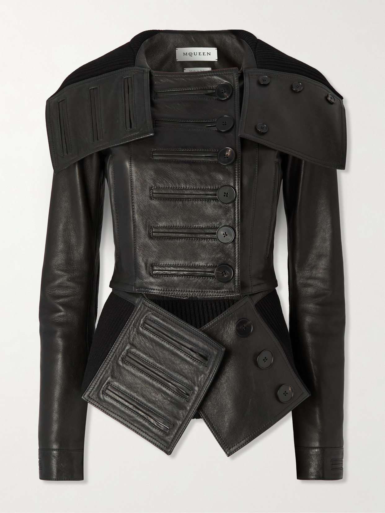 Alexander Mcqueen Paneled Leather And Ribbed Cotton-blend Jacket In Black