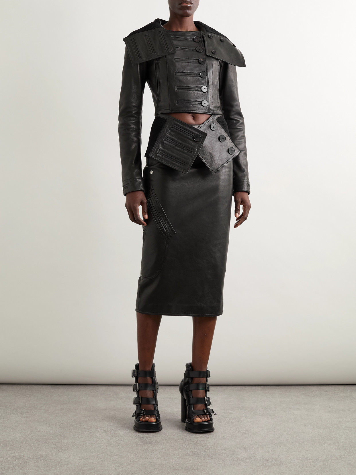 Alexander Mcqueen Paneled Leather And Ribbed Cotton-blend Jacket In Black