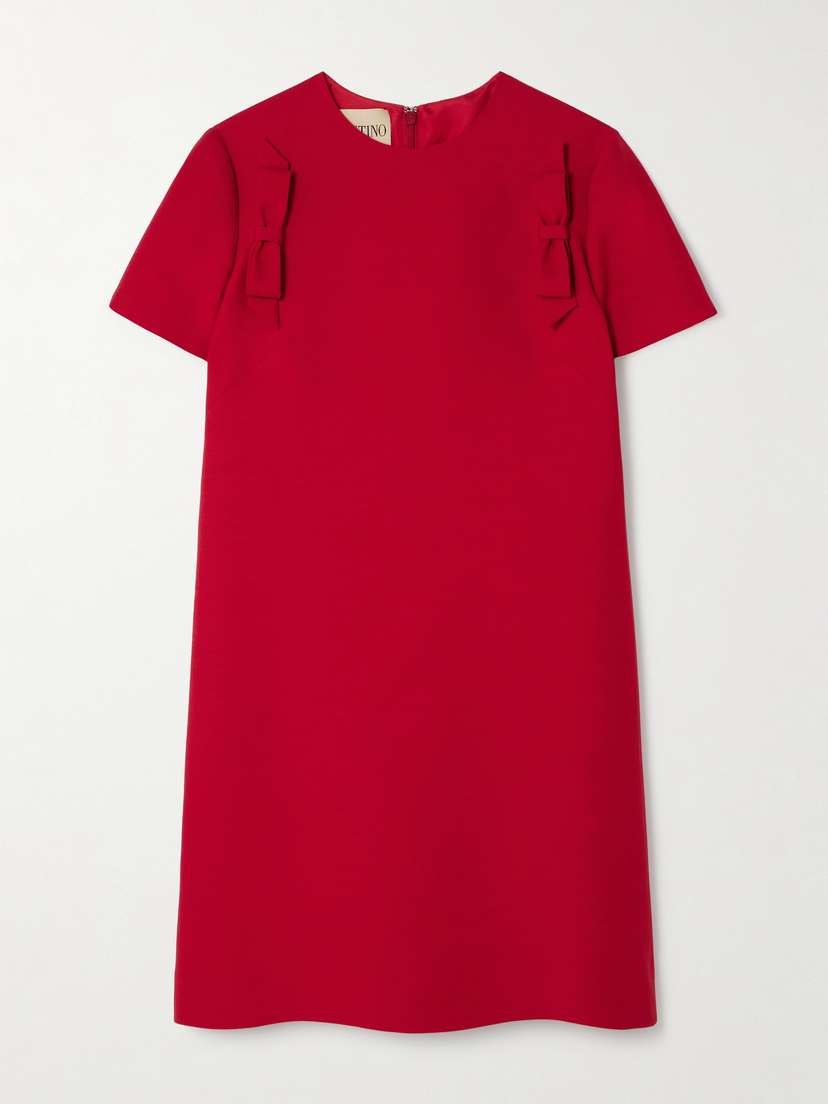Valentino Garavani Bow-embellished Wool And Silk-blend Mini Dress