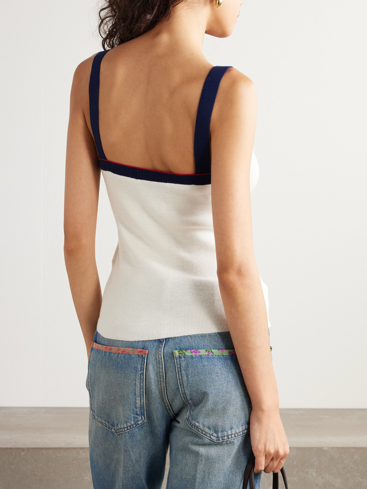 Valentino Embroidered Striped Wool Tank Top In Multi