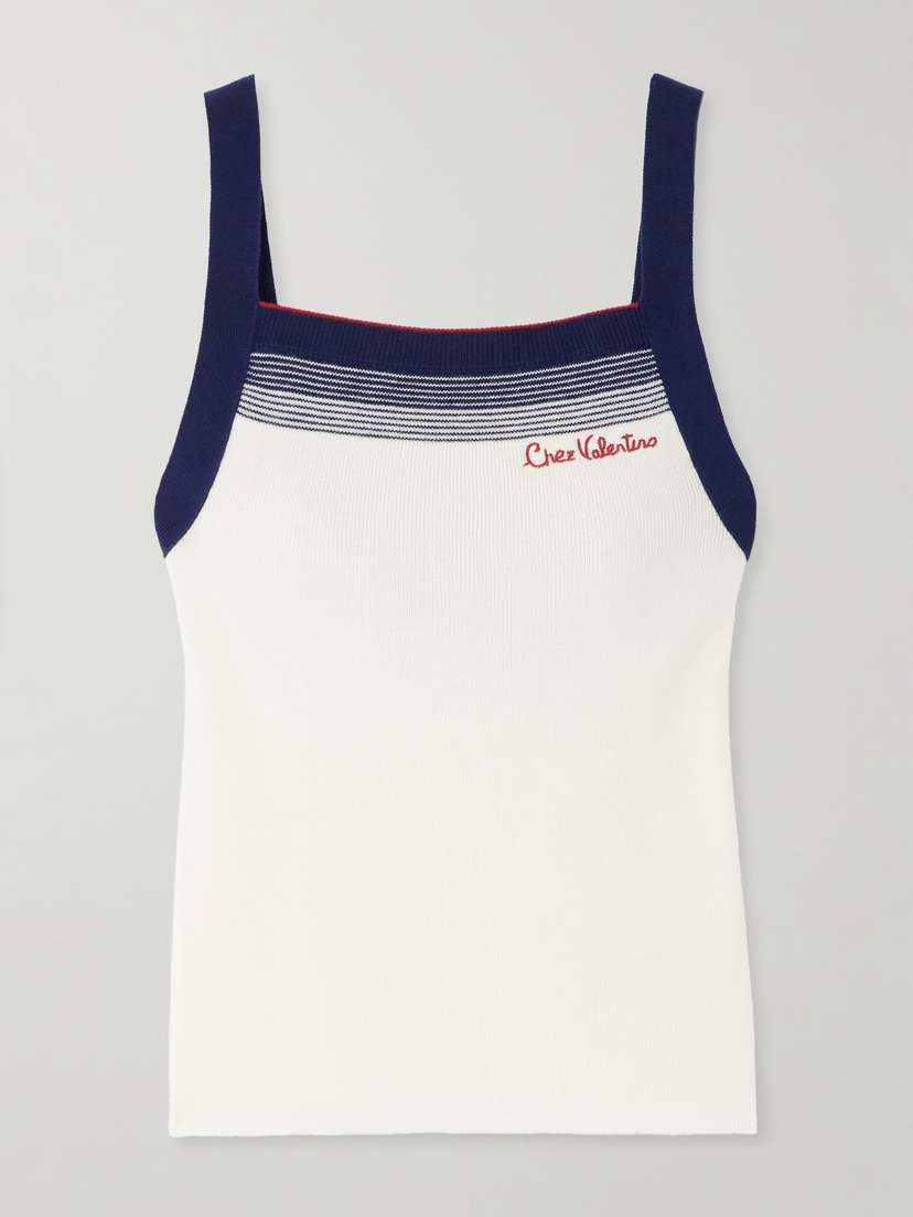 Valentino Garavani Embroidered Striped Wool Tank Top