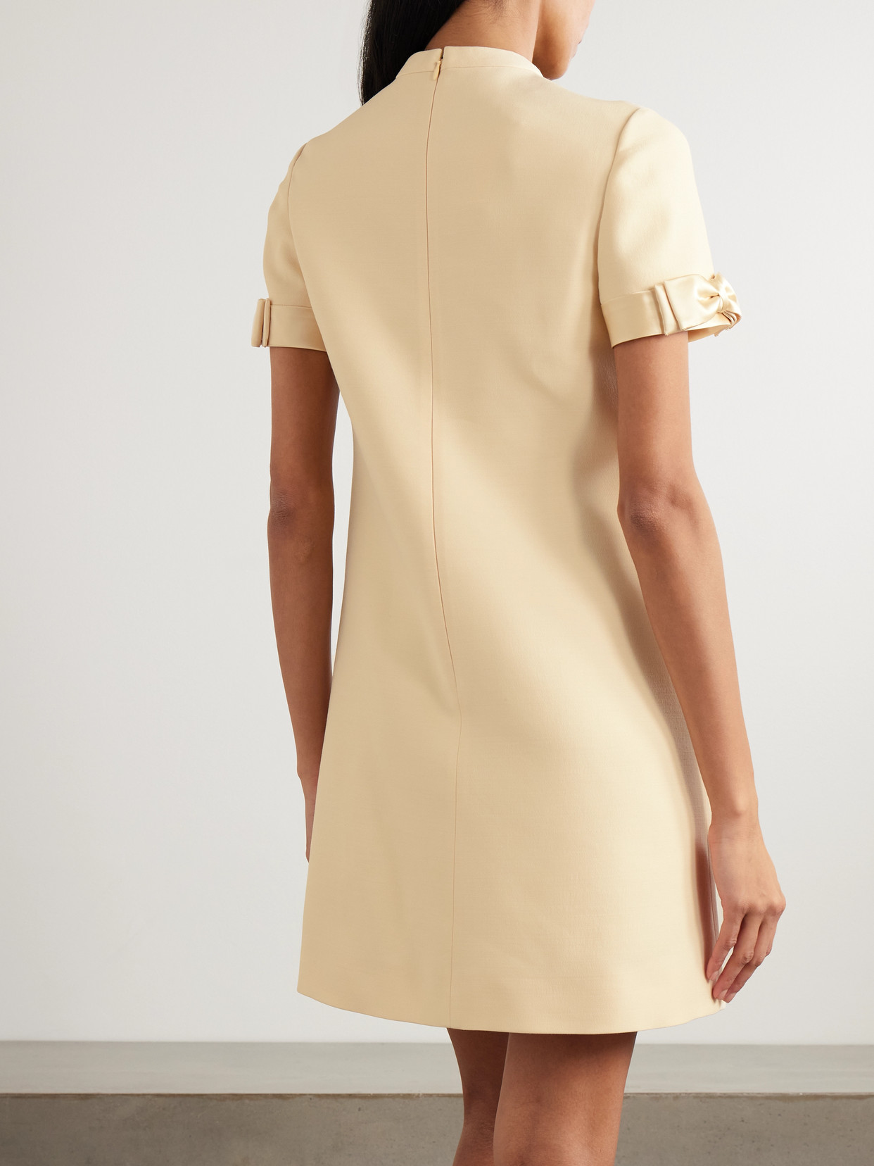 Valentino Bow-detailed Satin-trimmed Wool And Silk-blend Mini Dress