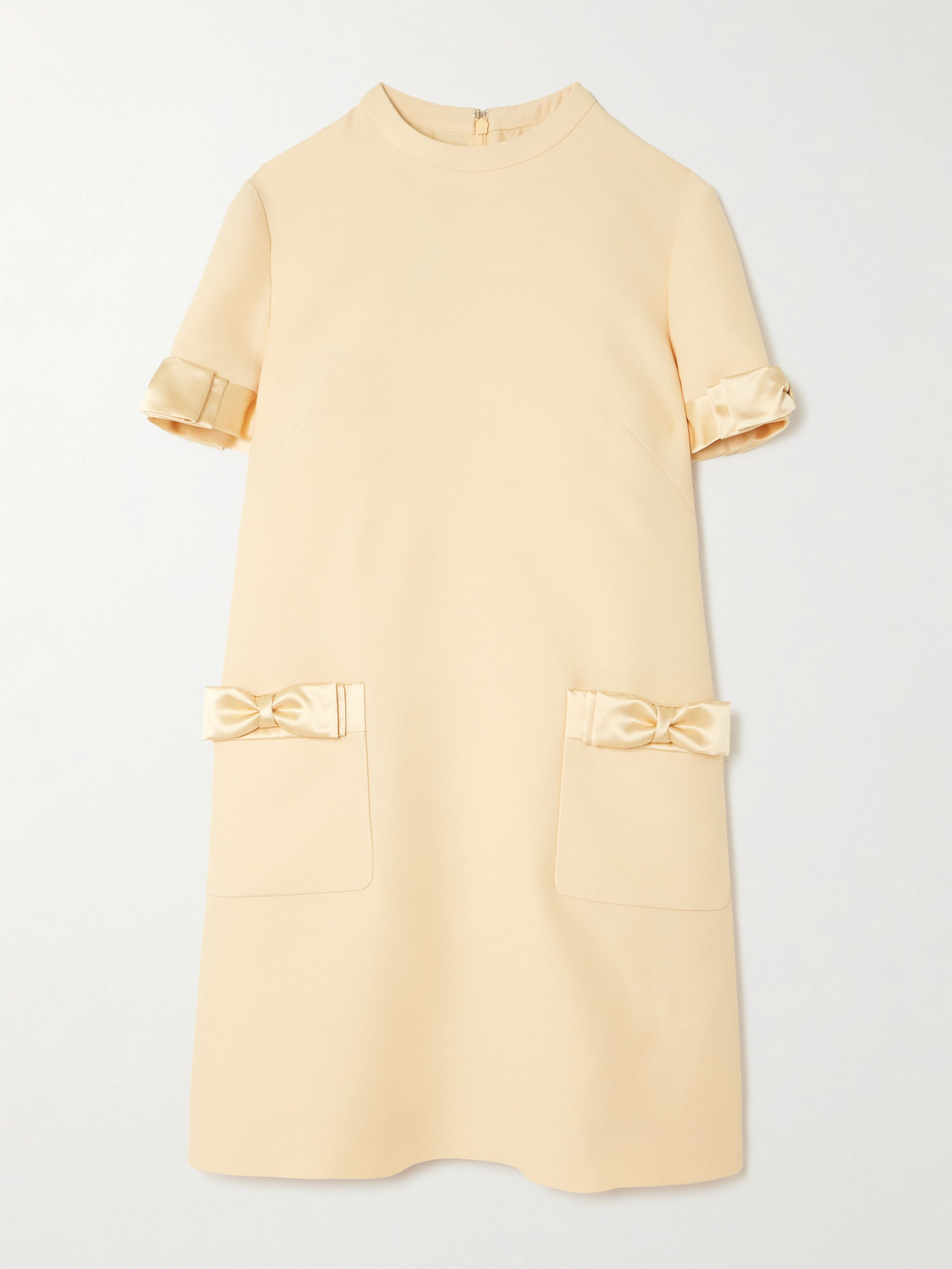 Valentino Bow-detailed Satin-trimmed Wool And Silk-blend Mini Dress