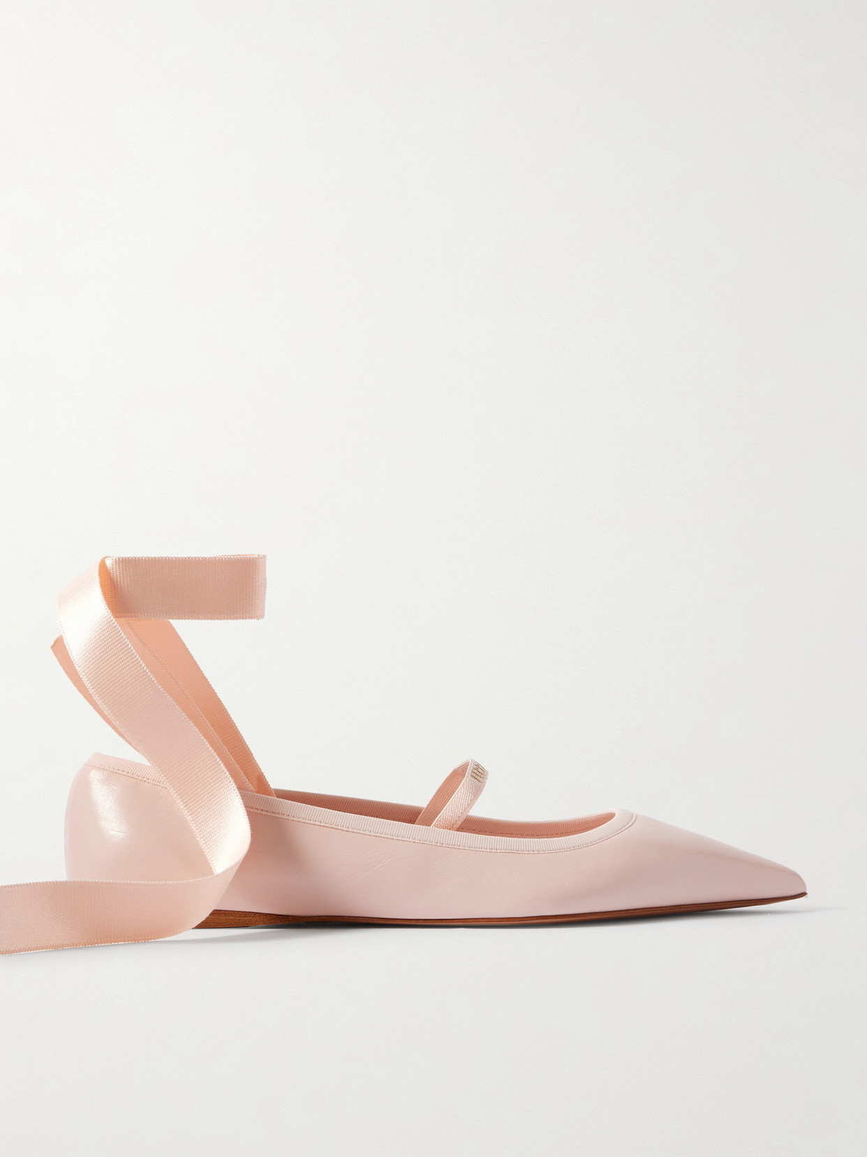Ferragamo Carice Satin-trimmed Leather Ballet Flats In Pink