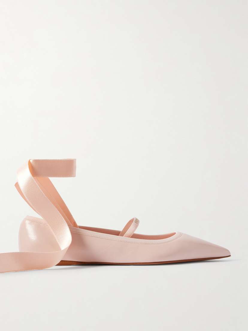 Ferragamo Carice Satin-trimmed Leather Ballet Flats