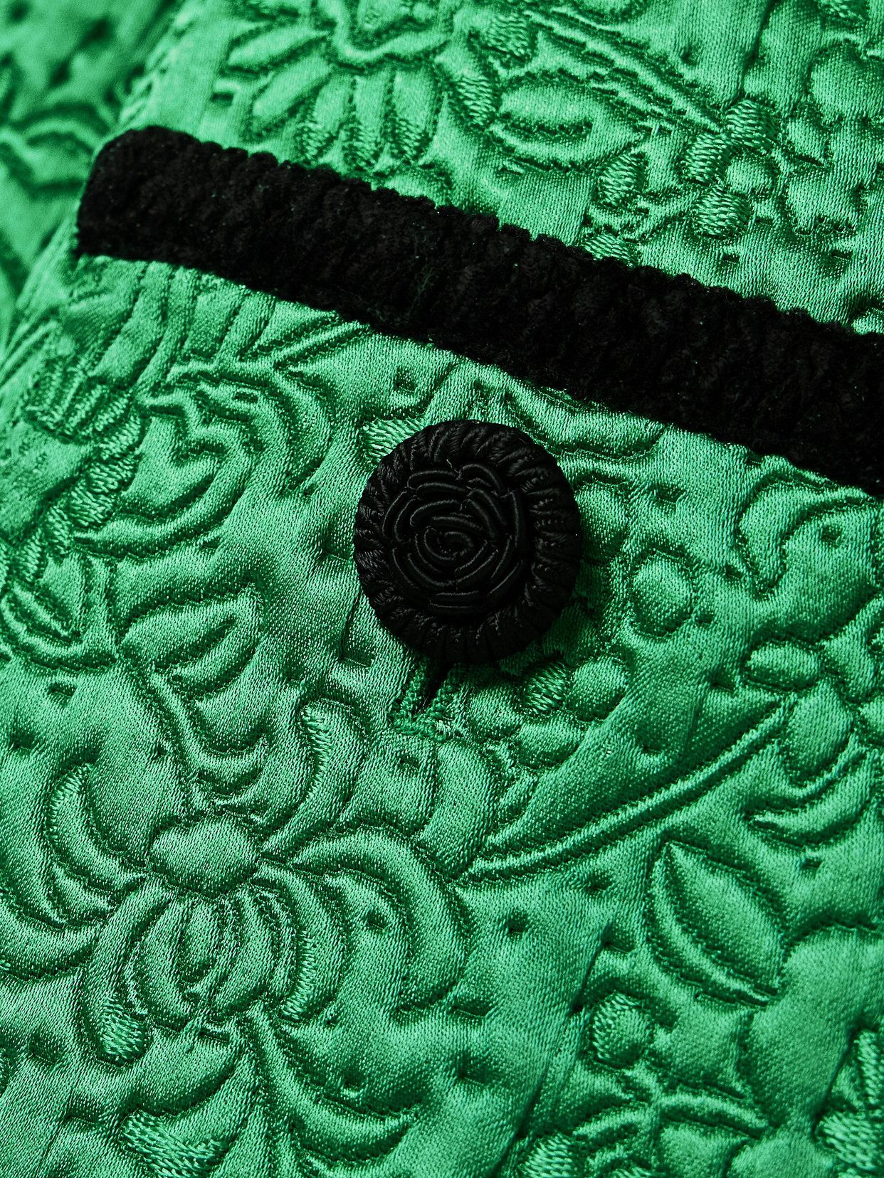 Valentino Velvet-trimmed Floral-jacquard Wool And Silk-blend Satin Jacket In Green