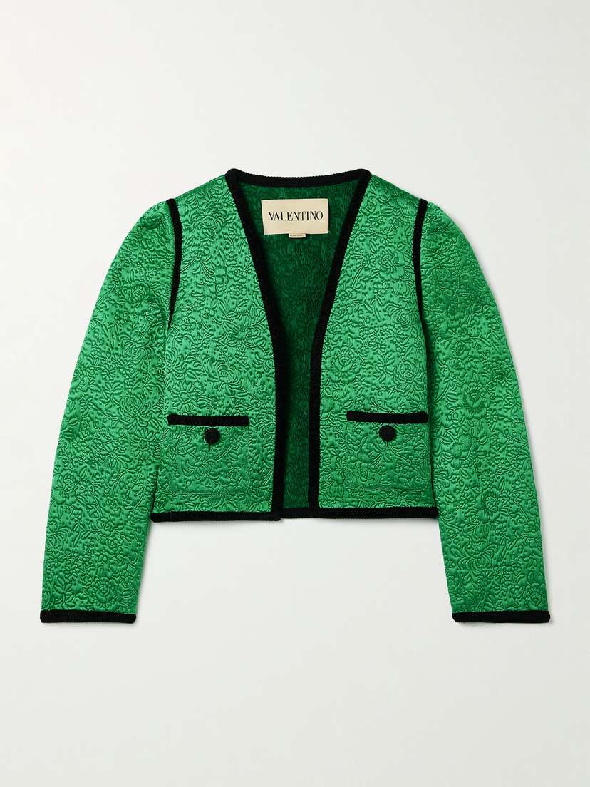 Valentino Garavani Velvet-trimmed Floral-jacquard Wool And Silk-blend Satin Jacket