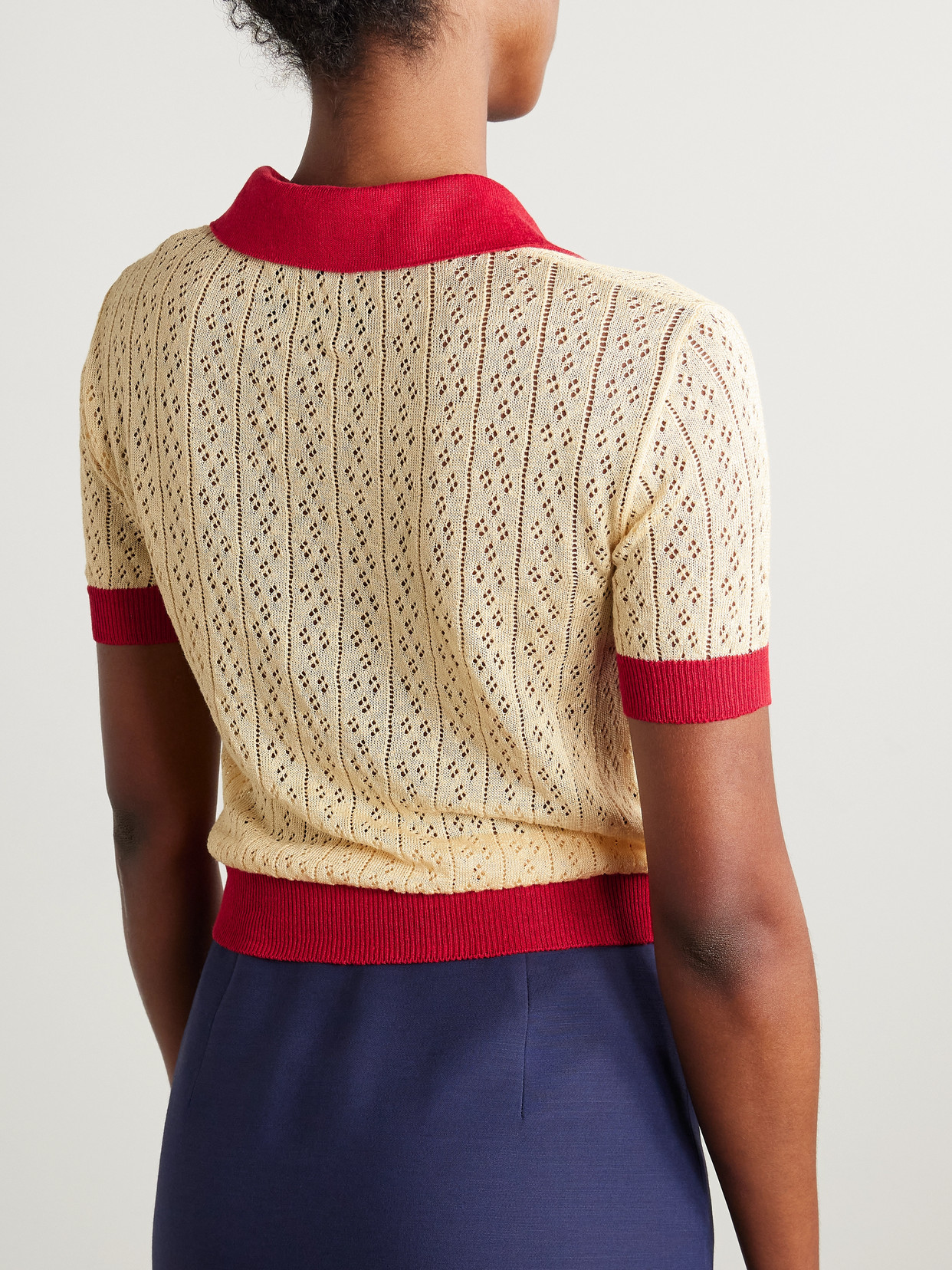 Valentino Pointelle-knit Linen-blend Polo Shirt