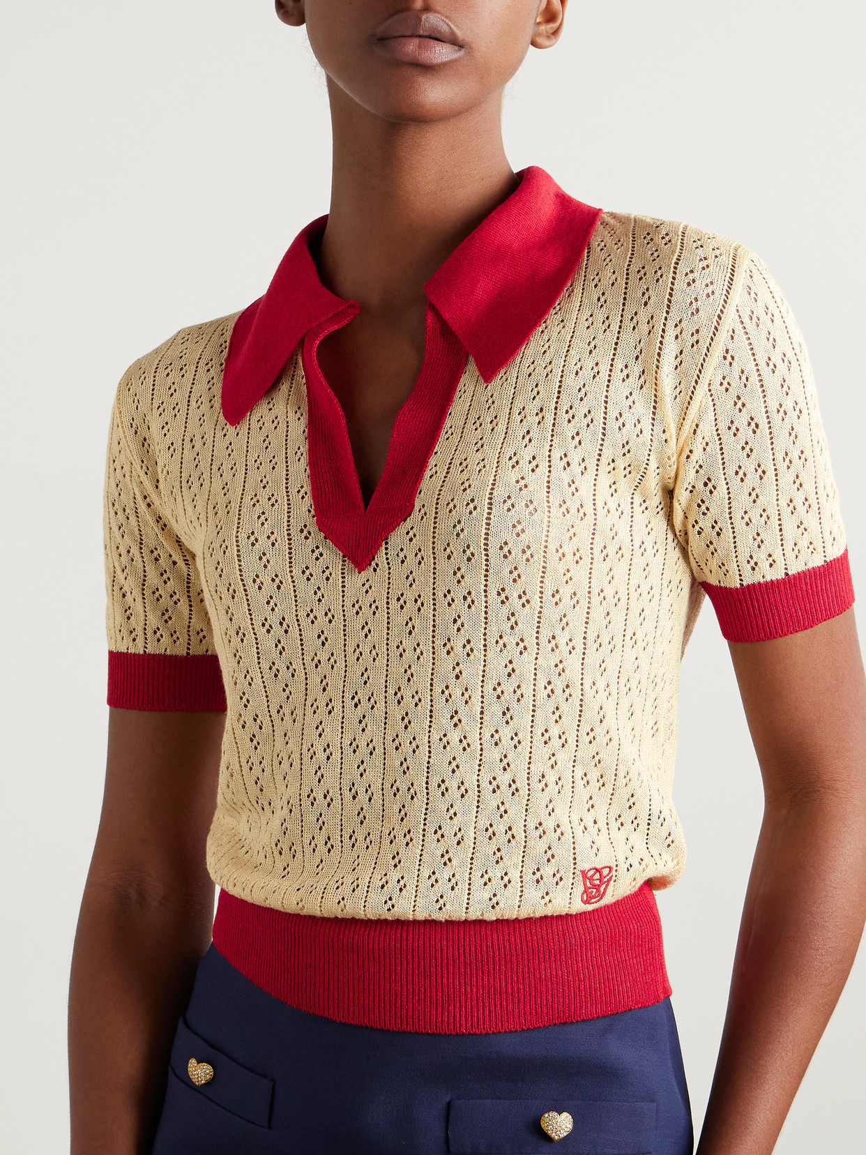 Valentino Pointelle-knit Linen-blend Polo Shirt