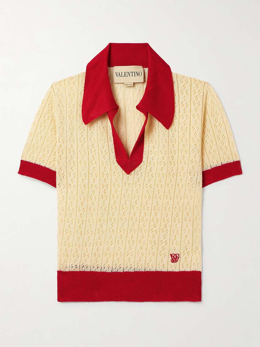 Valentino Garavani Pointelle-knit Linen-blend Polo Shirt