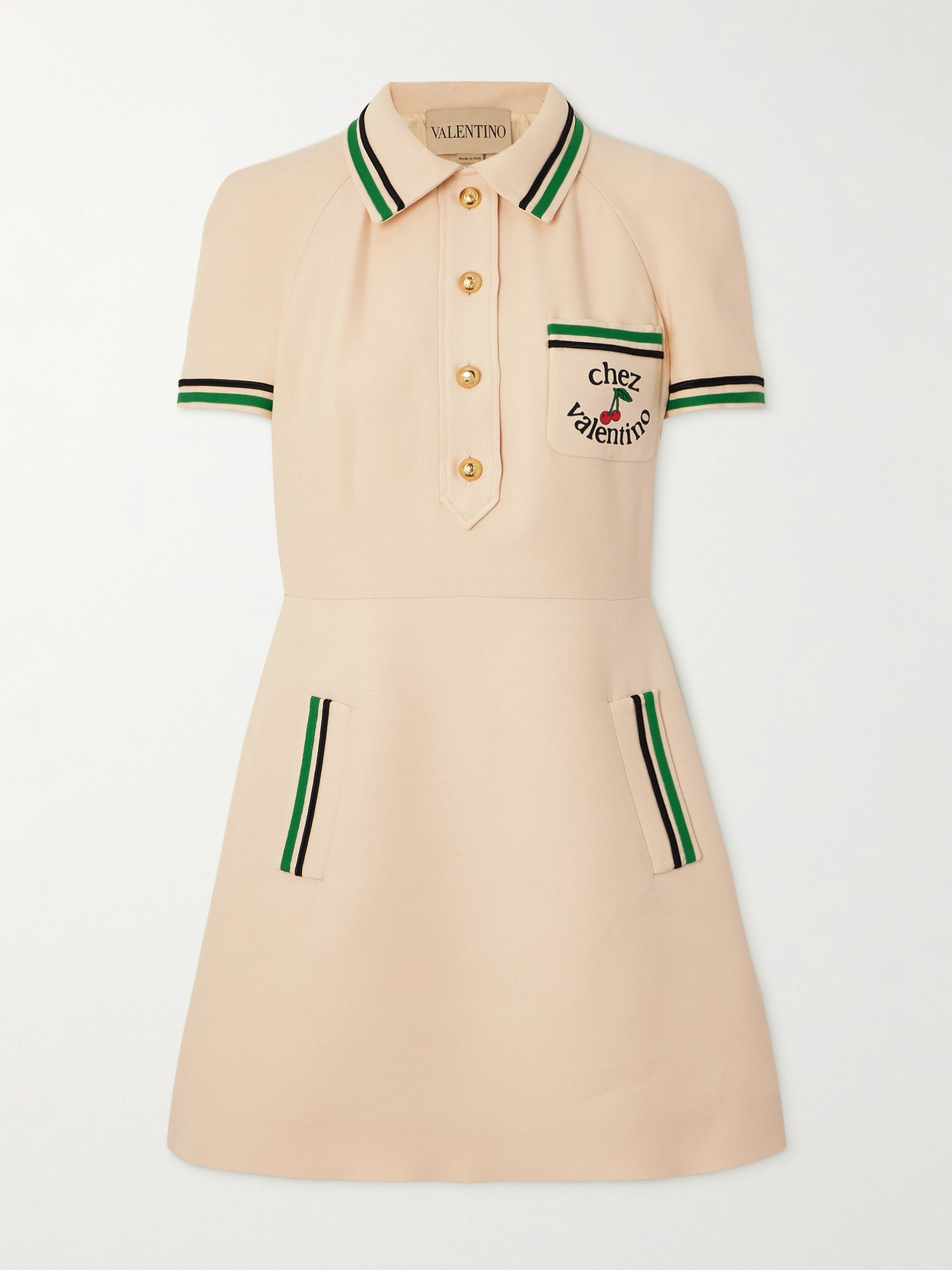 Valentino Printed Striped Wool And Silk-blend Mini Shirt Dress In White