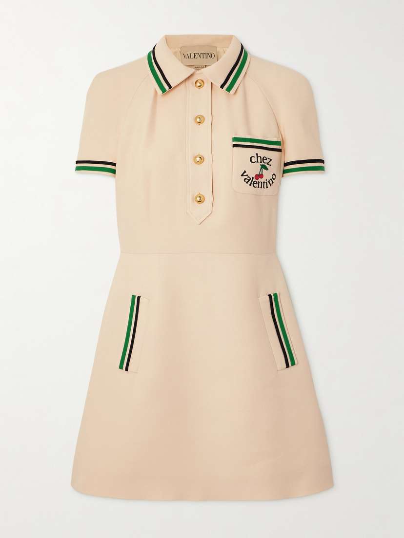 Valentino Garavani Printed Striped Wool And Silk-blend Mini Shirt Dress