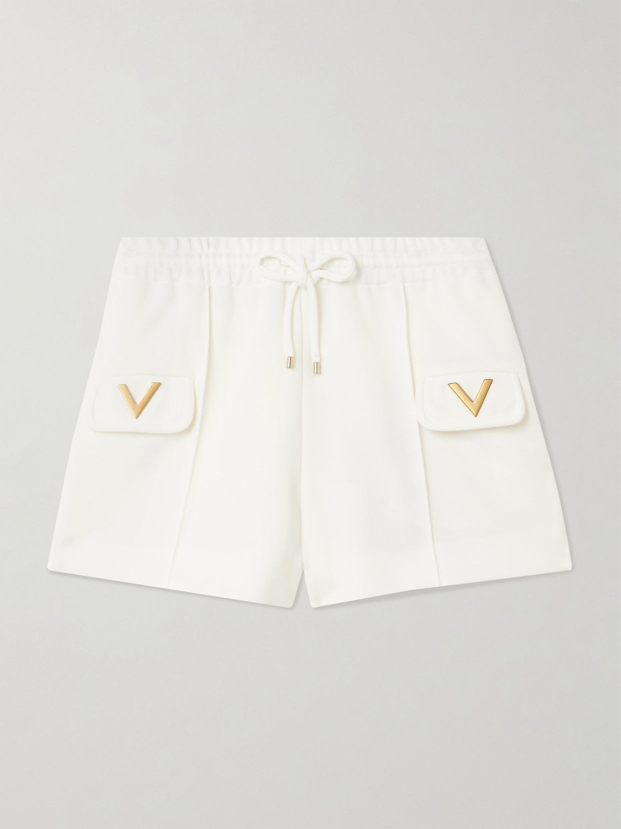 Valentino Embellished Stretch-jersey Shorts In White