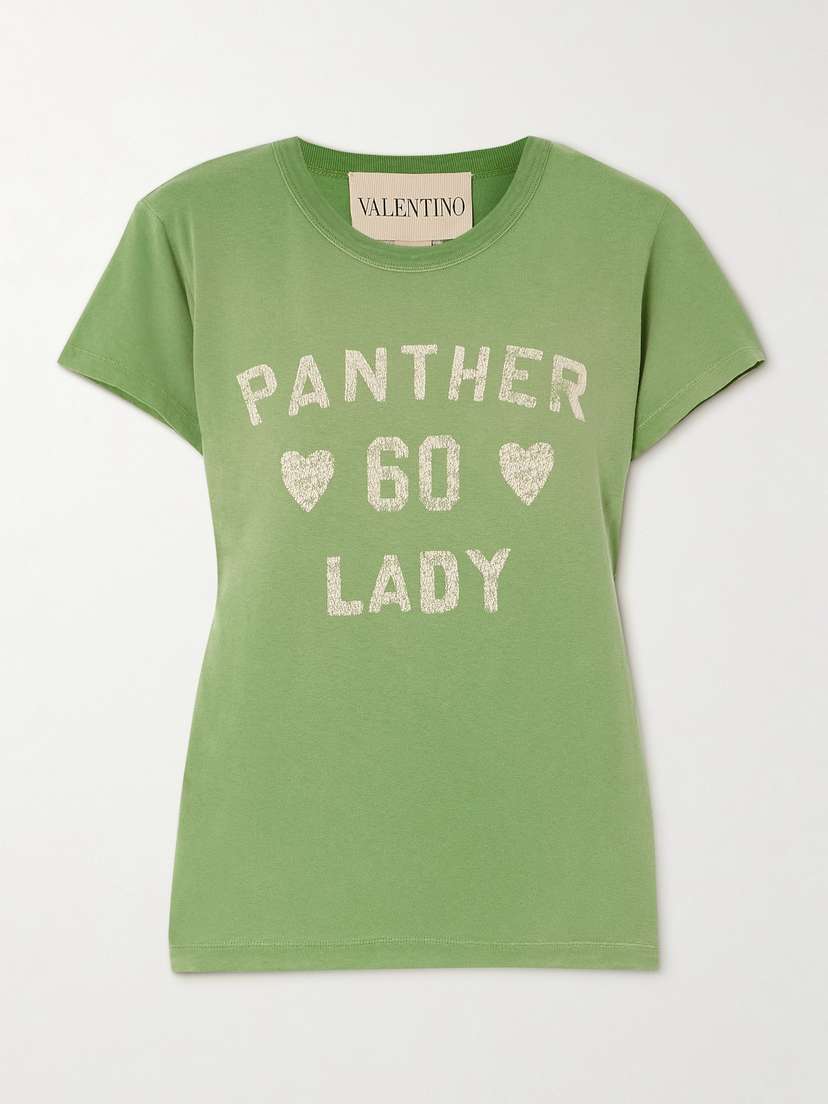 Valentino Garavani Panther 60 Lady Printed Appliquéd Cotton-jersey T-shirt