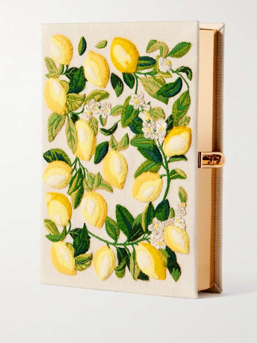 Olympia Le-Tan Nature Lemon Tree Embroidered Appliquéd Canvas Clutch