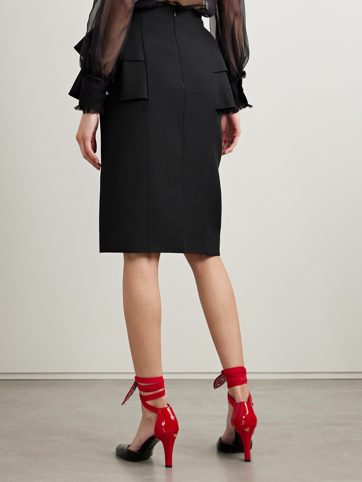 Valentino Couture Crepe High-waisted Skirt With Ruffle Detail In Black