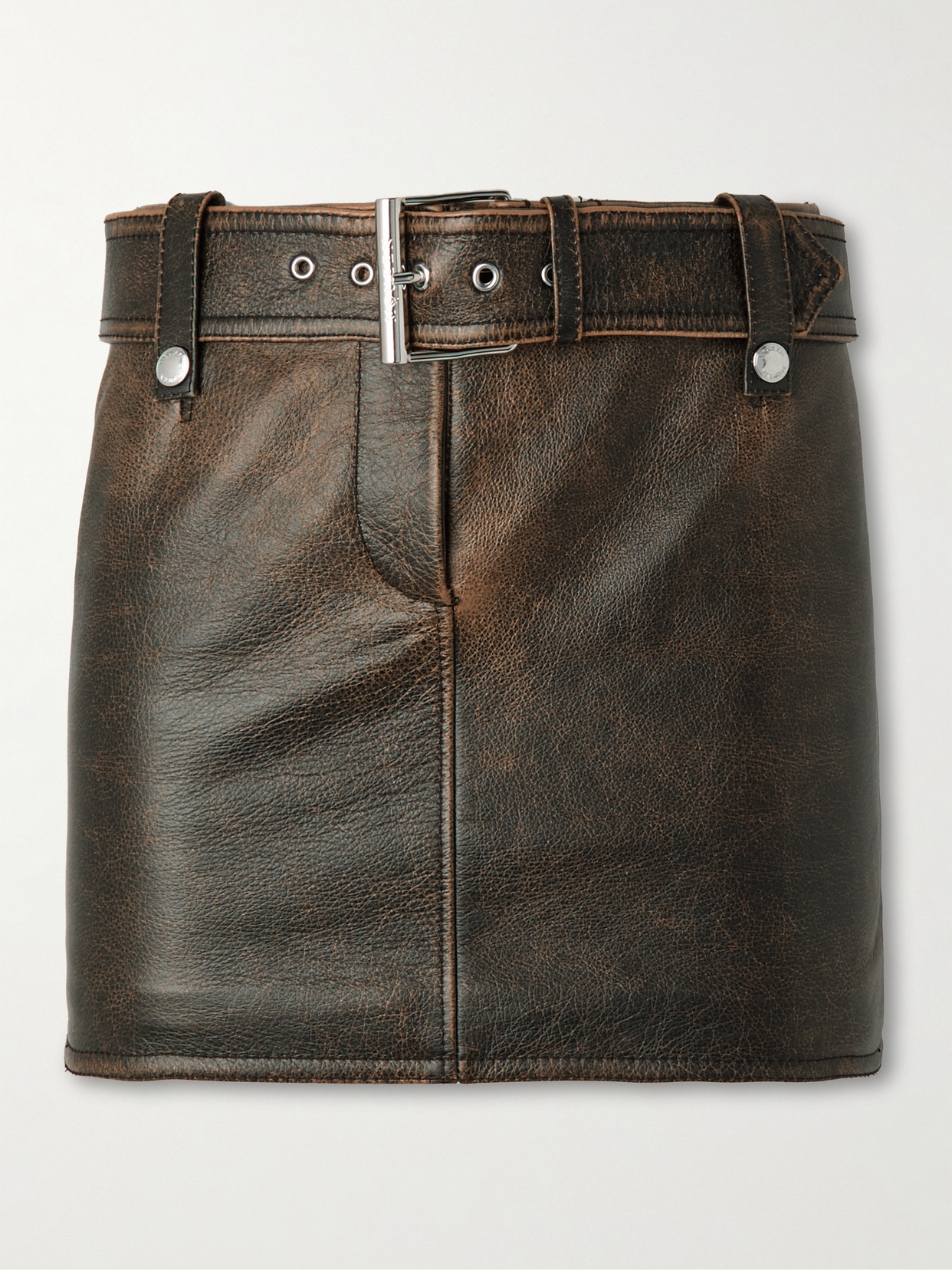 Alexander Mcqueen Belted Leather Mini Skirt In Brown